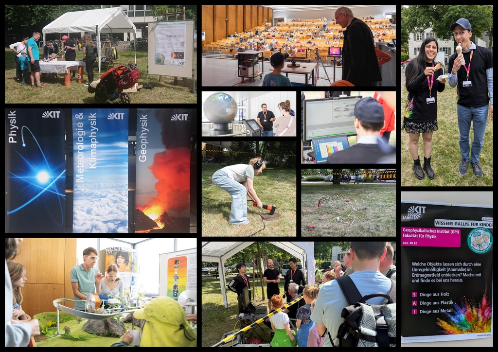 Tag der offenen Tür und Campus Tag Fotocollage von Handson Mitmachexperimenten um die Geophysik besser kennenzulernen