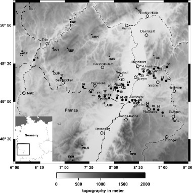 Station map TIMO experiment with seismological stations